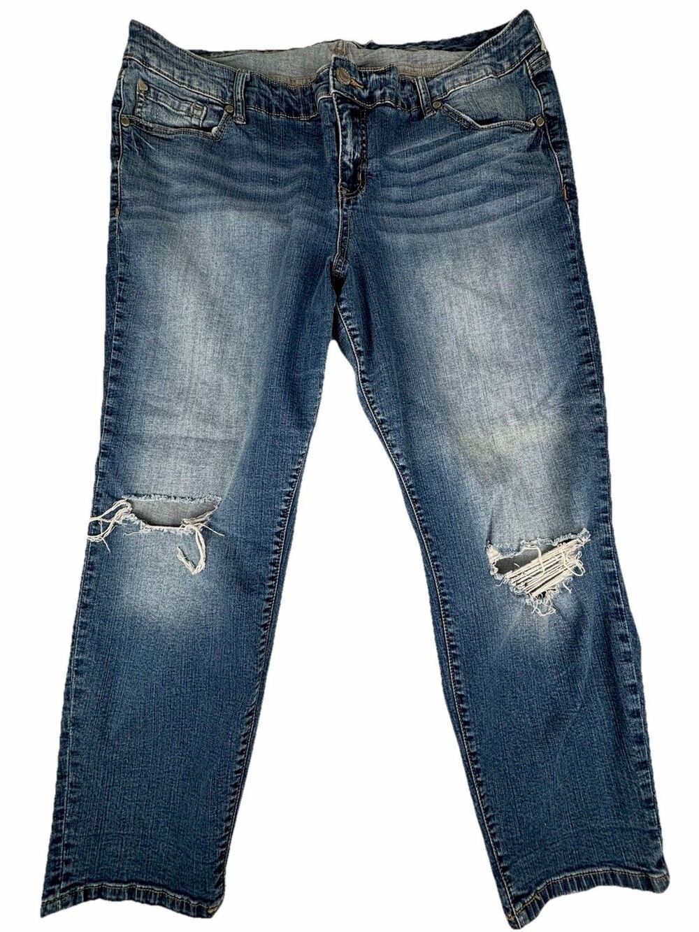 Torrid Jeans Women's Size 20R Blue High Rise Straight Leg Distressed